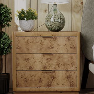 Manish Fully Assembled Rustic Farmhouseburl Finish 3 Drawer Nightstand Dresser - Rustic Farmhouseburl