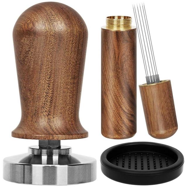 Y-Step 51mm Espresso Tamper Set, 30 lb Consistent Pressure Calibrated Coffee Tamper with Spring Loaded, Silicone Mat, Coffee Stirrer Espresso Distribution Tool, Wooden Barista Kit for Espresso Machine