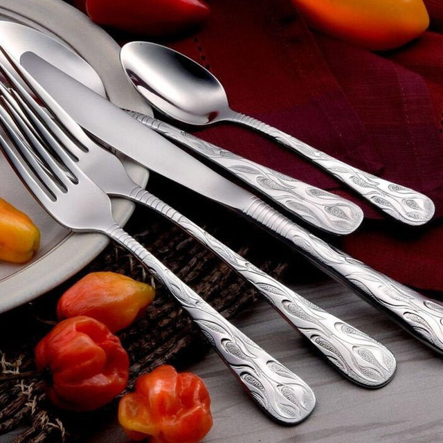 Flame 45 piece flatware set service for 8 includes service set Made in USA