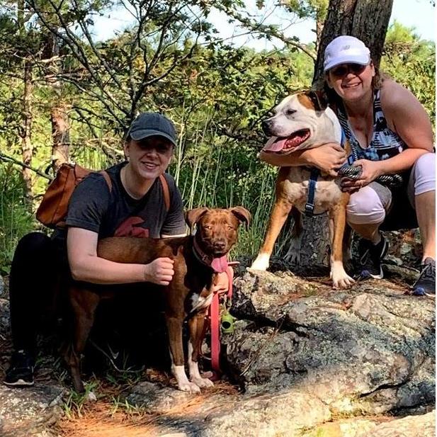 Alyssa with Missy and Joy with Wyatt on a hiking trip with Abbi.