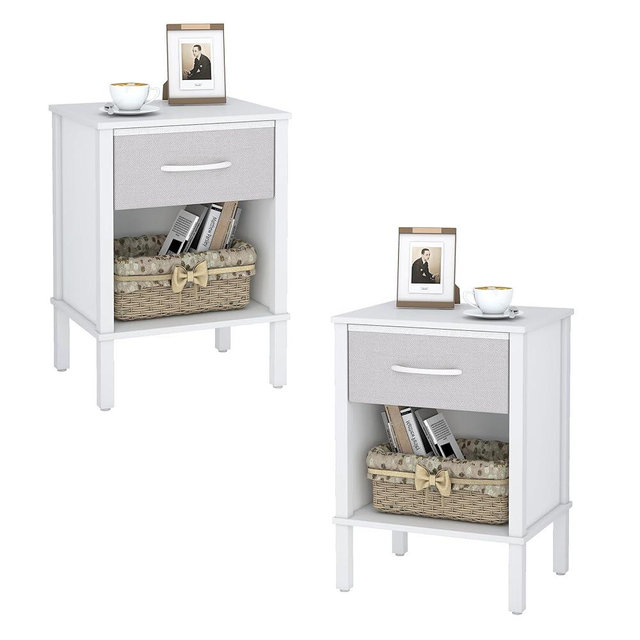 YAUKOMEL End Table Set of 2, White Nightstand with Fabric Drawer, Bed Side Table,Side Table, Modern Nightstand for Living Room,Bed Room,Small Space,11.4" x 15.3" x 21.6",White CTG68WB-2