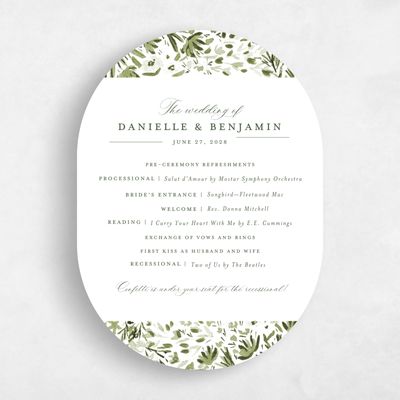 Green Oval Wedding Program - Giverny