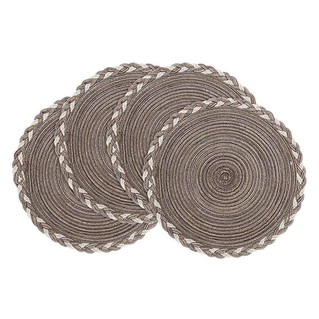 SHACOS Round Placemats Set of 4 Braided Glitter Round Table Placemats 15 inch for Wedding Holiday Party (Multicolor-Light Coffee, 4)