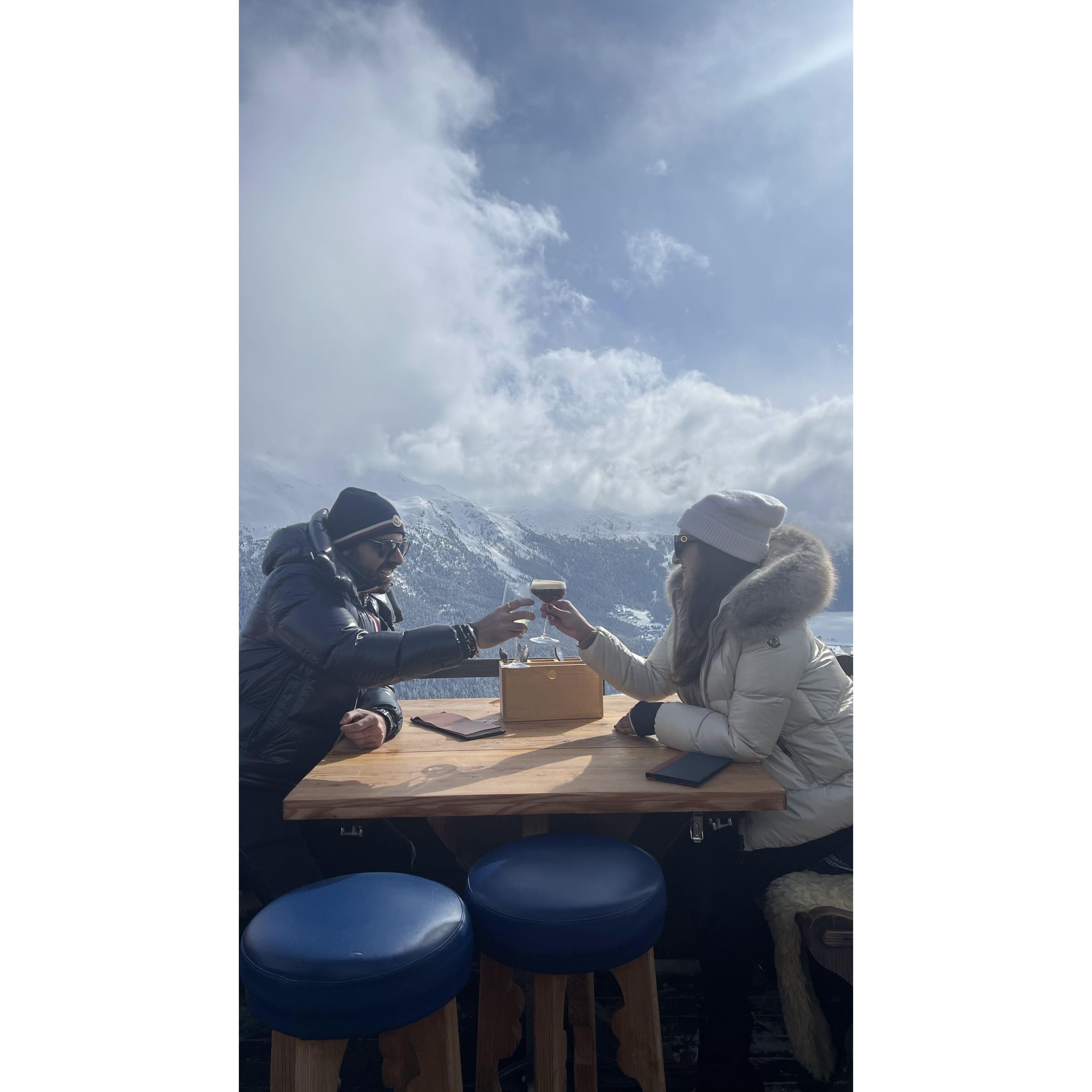 Top of the mountain with one broken arm.