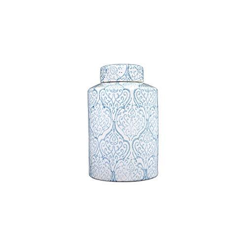 Creative Co-op Blue & White Decorative Ginger Jar with Lid