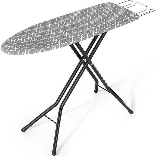 KINGBOARD Compact Ironing Board with Iron Rest, Foldable Ironing Board with Height Adjustable, Heavy Duty Iron Table Stand with Extra Thick Cover & Metal Legs, 43x13 Gray