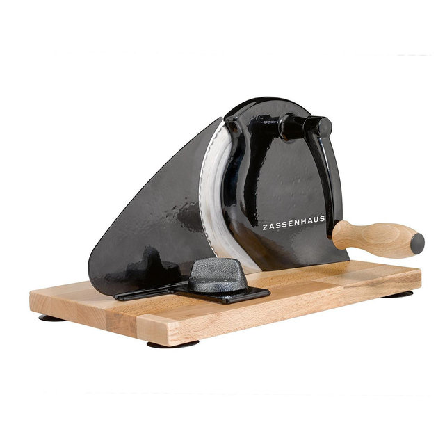 Zassenhaus Manual Bread Slicer, Hand Crank Home Bread Slicer, 11.75" x 8", Black