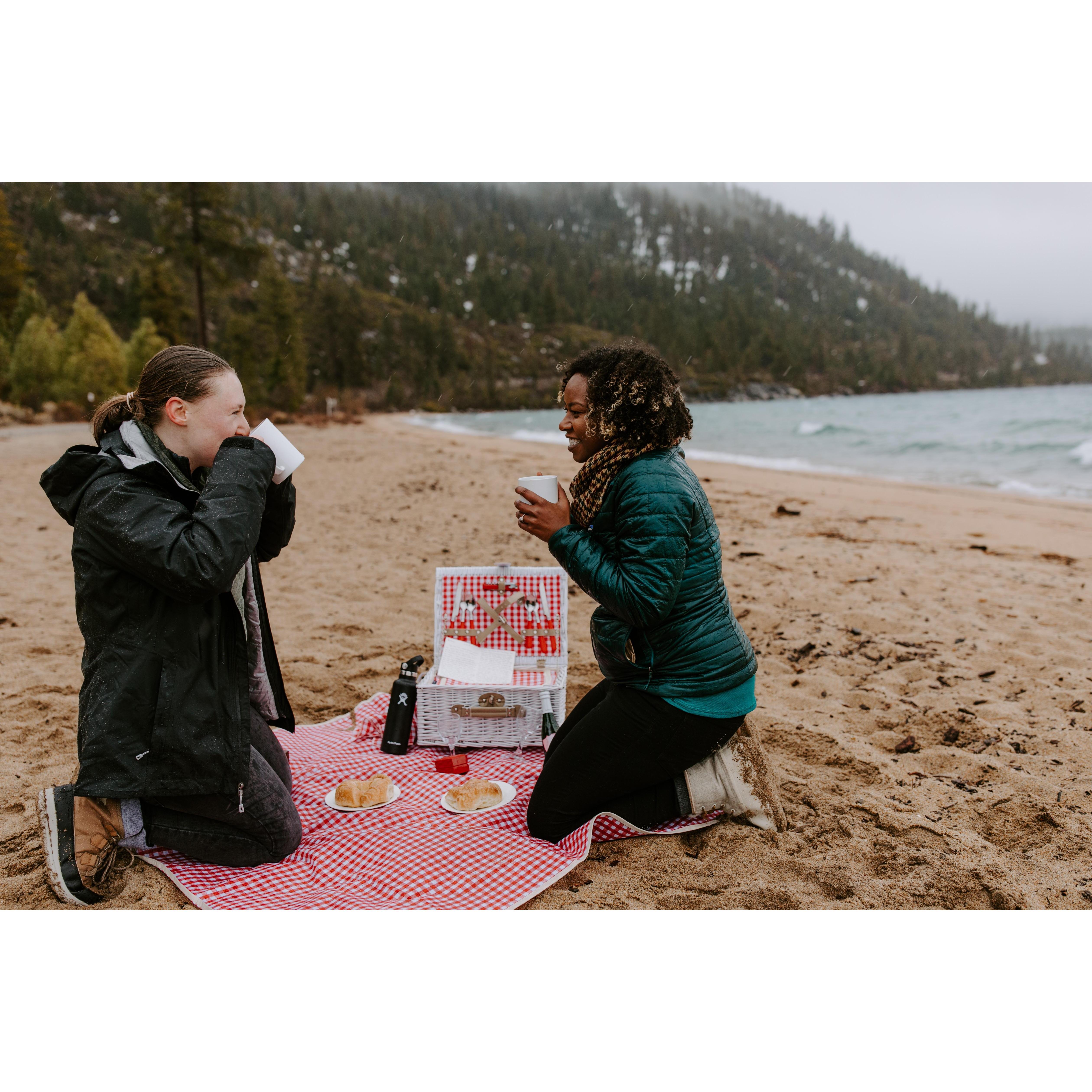 sipping hot cocoa right after the proposals