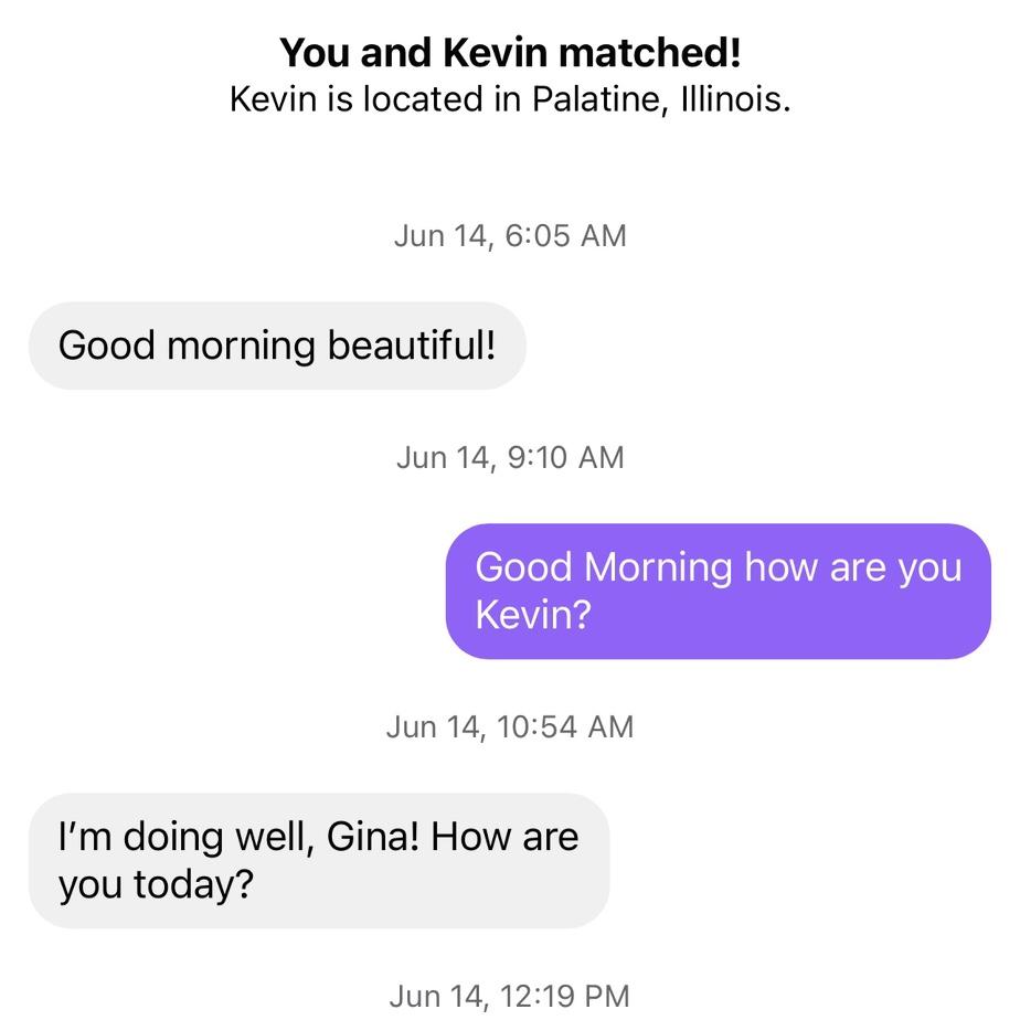 The first page to our story, starts with matching on Facebook date. Kevin had a friend from high school that Gina went to college with that they shared in common. This led them being able to meet.