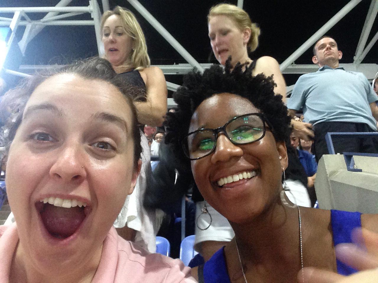 At the US Open, showing our great excitement at having the great honor of watching Venus and Serena play each other!
