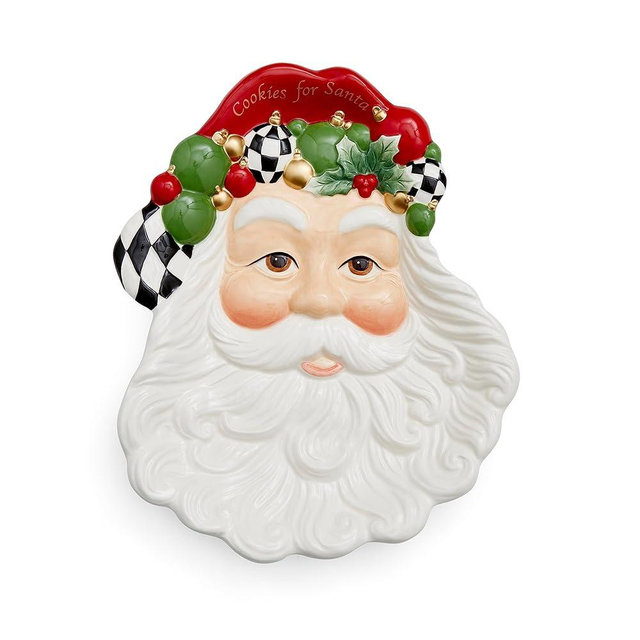 Spode Christmas Tree Black & White Santa Cookie Plate - 12-Inch Holiday Serving Platter for Christmas Eve, Holiday Dinners, Parties - Festive Dinnerware with Holly & Ornament Accents