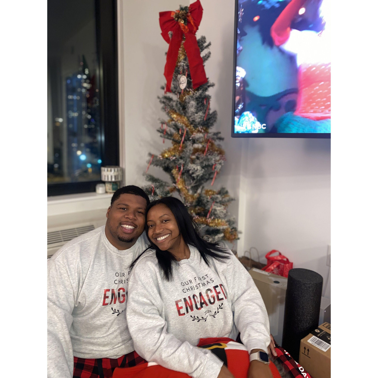 The newly engaged couple spent their first engaged Christmas in Jersey City.