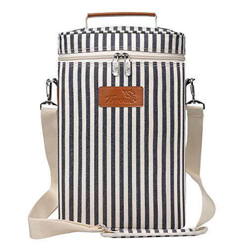 Tirrinia 2 Bottle Wine Tote Carrier - Insulated & Padded Portable Versatile Cooler Bag for Travel, BYOB Restaurant, Wine Tasting, Party, Great Christmas Gift for Wine Lover, Stripe