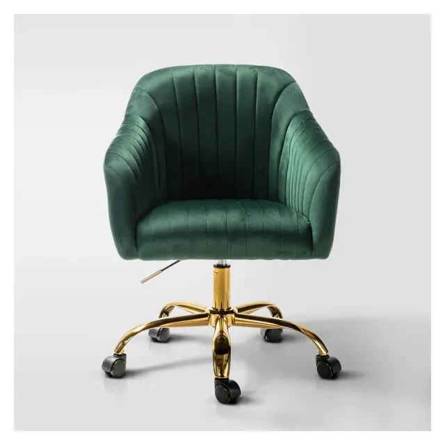 Alex Velvet Height-adjustable Swivel Task Office Chair with Channel-tufted Back and Gold Metal Base | Karat Home- Green