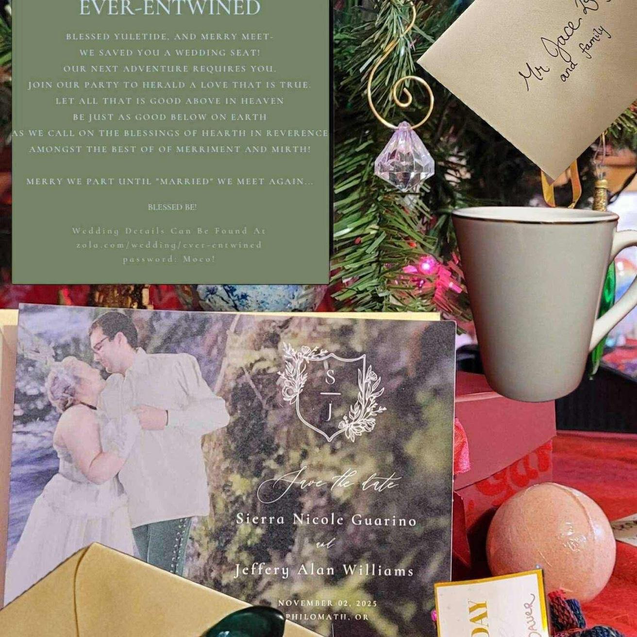 Save the dates full Yule gift set-up. I tried to also give out personalized gifts from wedding expos.