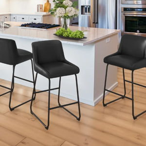 26" Upholstered Bar & Counter Stool With Back (Set of 3) - Black