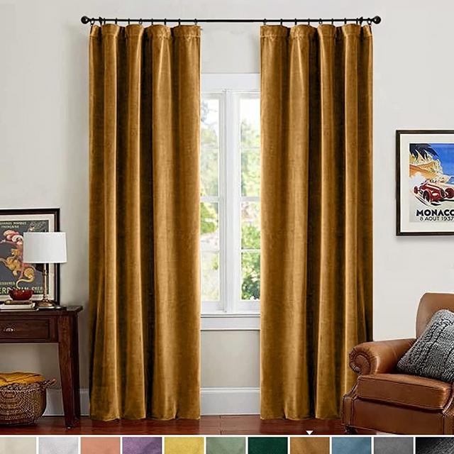 Lazzzy Velvet Curtains Brown Blackout Curtains Thermal Insulated Drapes for Bedroom Living Room Darkening 120 Inches Extra Long Window Treatments Super Soft Luxury Rod Pocket 2 Panels Gold Brown