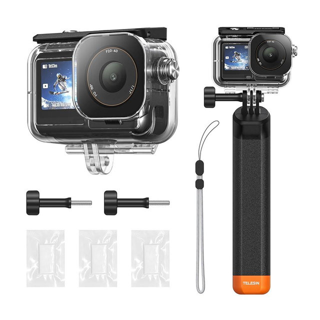 TELESIN Waterproof Case With Floating Stick for DJI Action 5 Pro Action 4/3 Camera, with Anti-Fog Underwater Housing Shell Cage Supports 60M/196FT Deep Diving Scuba Snorkeling with Quick Release Screw