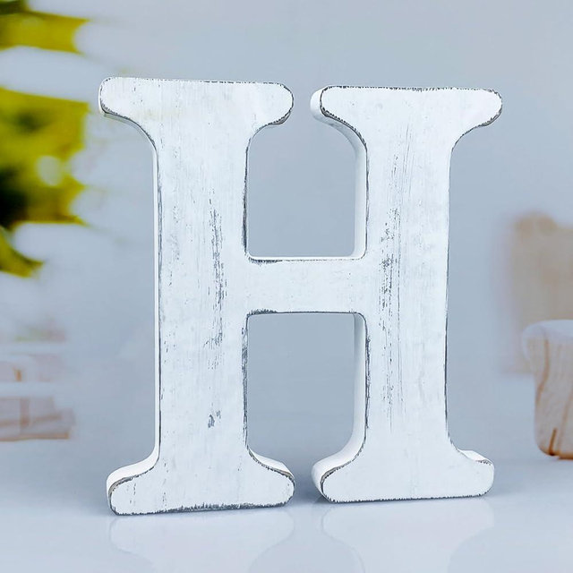 WOODOUNAI 6 Inch Rustic White Wood Letters Unfinished Wood Letters for Wall Decorative White Retro Standing Letters Sign Board Decoration for Craft Home Party Projects (H)