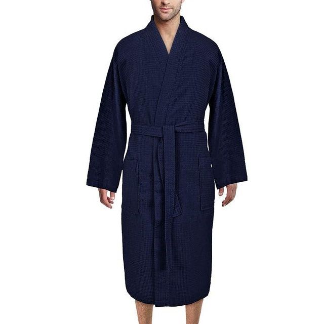 Turkish Linen Waffle Knit Lightweight Kimono Spa & Bath Robes for Men - Quick Dry - Soft