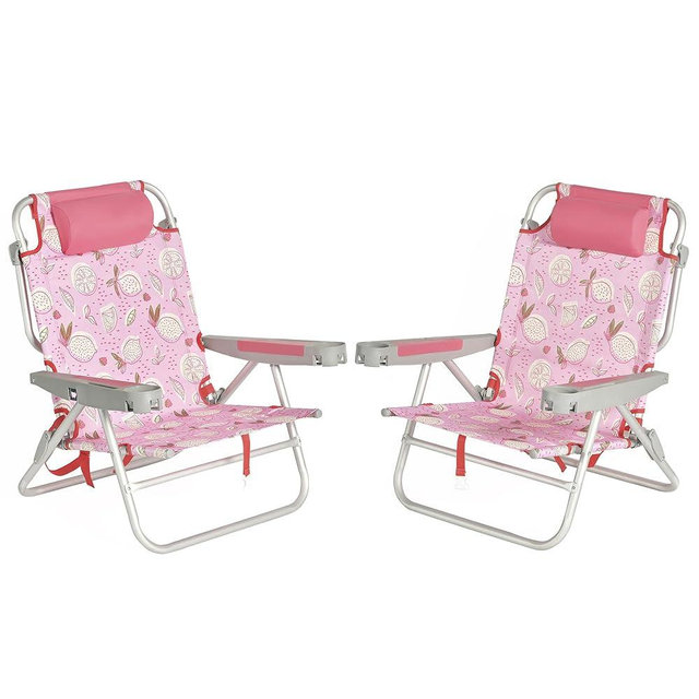 SUNNYFEEL Extra Wide Low Beach Chair 2 Pack 5 Position Lay, XL Oversized Portable Folding Camping Chairs with Cup Holder for Outdoor/Sand, Foldable Backpack Beach Chair for Adults Heavy Duty 500 LBS
