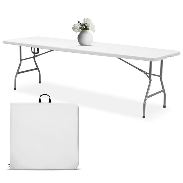 EconoHome White 8ft Folding Table with Handle | Heavy-Duty Foldable Table | Portable Table for Indoor & Outdoor Use | Perfect for Events, Camping, Parties, Dining & More