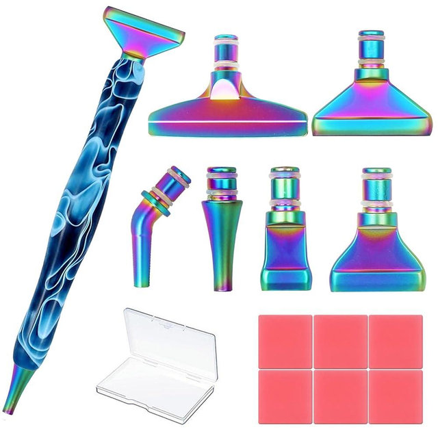 Heyseri 14PCS Diamond Painting Pen Ergonomic Diamond Art Pen with Exquisite Stainless Steel Metal Tips, Comfort Grip and Faster Drilling(Blue)