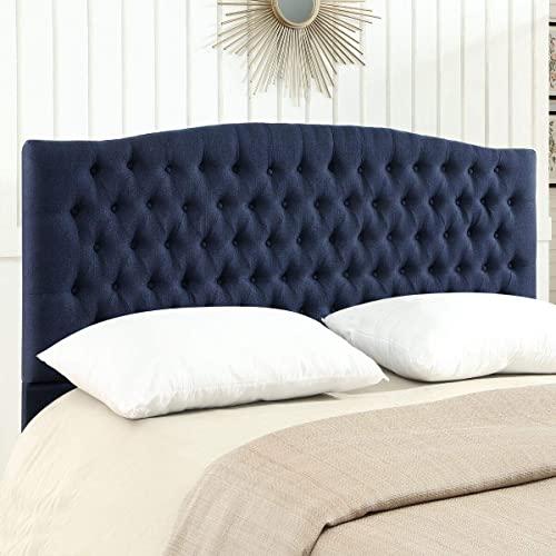24KF Upholstered Button Tufted King Headboard and Linen Fabric King/California King Size - Navy Blue