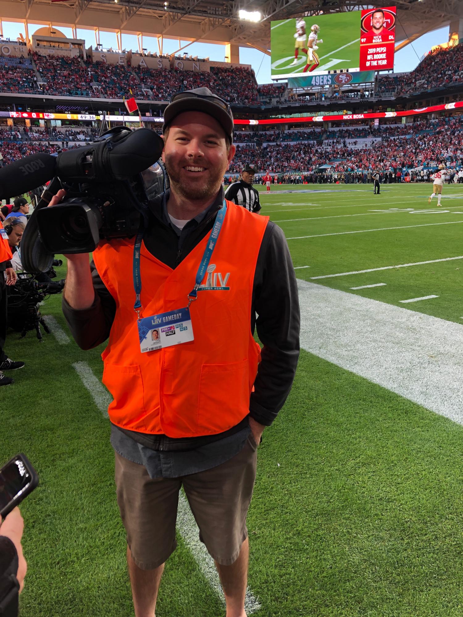 Cody working at the Super Bowl in Miami in February 2020.