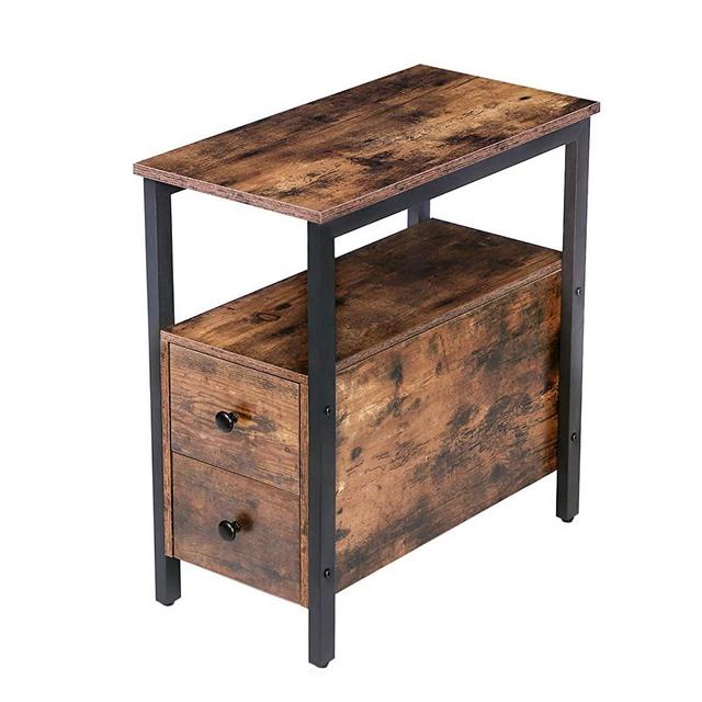 HOOBRO End Table, Chairside Table with 2 Drawer and Open Storage Shelf, Narrow Nightstand for Small Spaces, Stable and Sturdy Construction, Wood Look Accent Furniture, Industrial Style BF54BZ01