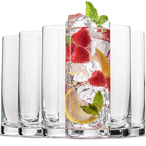 BENETI Exquisite Highball Drinking Glasses [Set of 6] Clear Water Glasses with Heavy Weighted Base, Tall Cocktail Glasses, Collins Glasses, Tumbler Glasses, Glass Cups for Juice, Barware (16oz Cups)