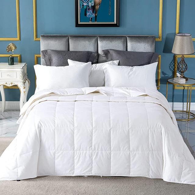Globon Down Blanket, Extra Lightweight Summer Comforter/Duvet Insert, Noiseless & Extra Soft, 400 Thread Count,Queen Size 90x90 inches,10 Ounce Fill Weight, White……