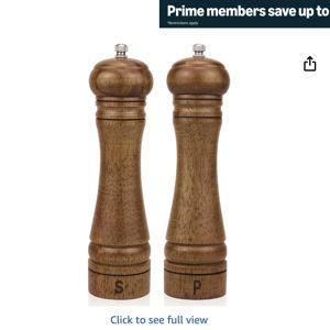Wood Salt and Pepper Grinder Set, Salt Mill Pepper Grinder Set, Pepper Mill, Salt Shakers with Adjustable Ceramic Rotor- Oak Wood Pepper Grinder for Your Kitchen 8 inches - Pack of 2