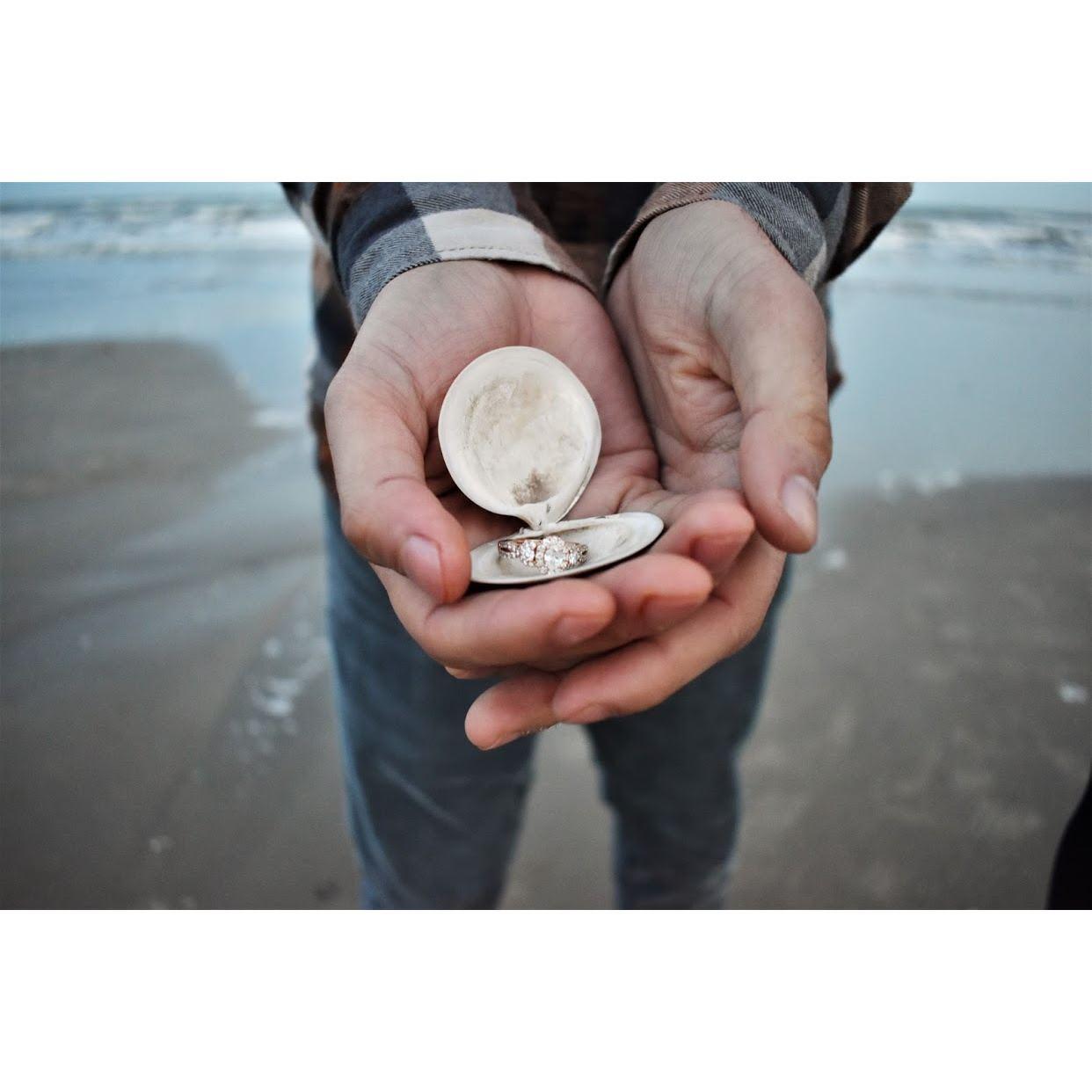 Phillip made the ring box using seashells he found in Galveston