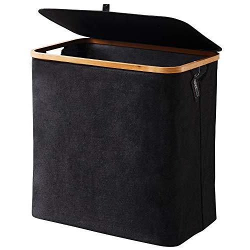 YOUDENOVA Laundry Basket with Lid, 90L Large Bamboo Dirty Clothes Hamper with Handle, Waterproof Collapsible Laundry Hamper Storage for Bedroom, Bathroom, Living Room, College Dorm