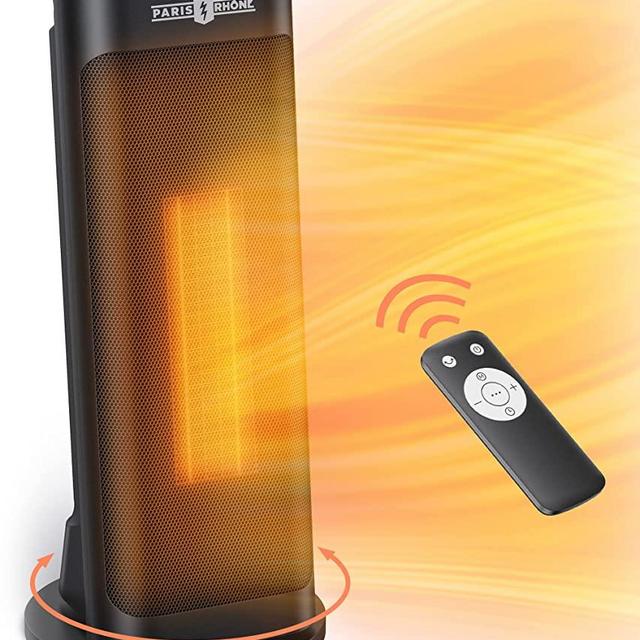 Space Heater, Portable Electric 1500W PTC Fast Heating Indoor Ceramic Oscillating PARIS RHÔNE Heater with Remote Control Thermostat ECO Mode 12H Timer Tip-Over & Overheating Protection LED Display