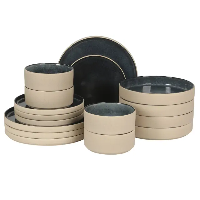 Gibson Elite Liberty Bay 16-Piece Pottery Clay Stoneware Dinnerware Set - Blue