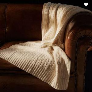 Ralph Lauren Cable Cashmere Throw Blanket Burnished Chamois Beige