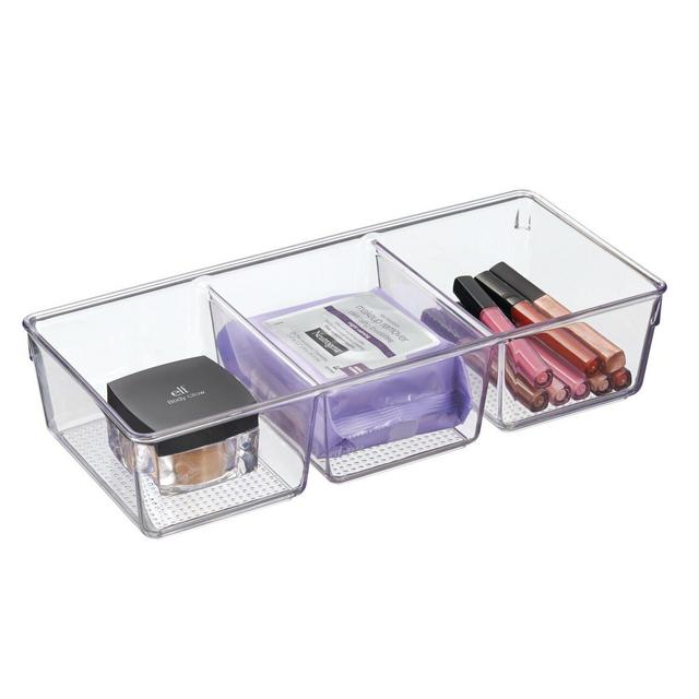 iDesign Dimplz Clear Plastic Divided Drawer and Shelf Organizer Tray, 13.4" L x 6.05" W x 3.1" H