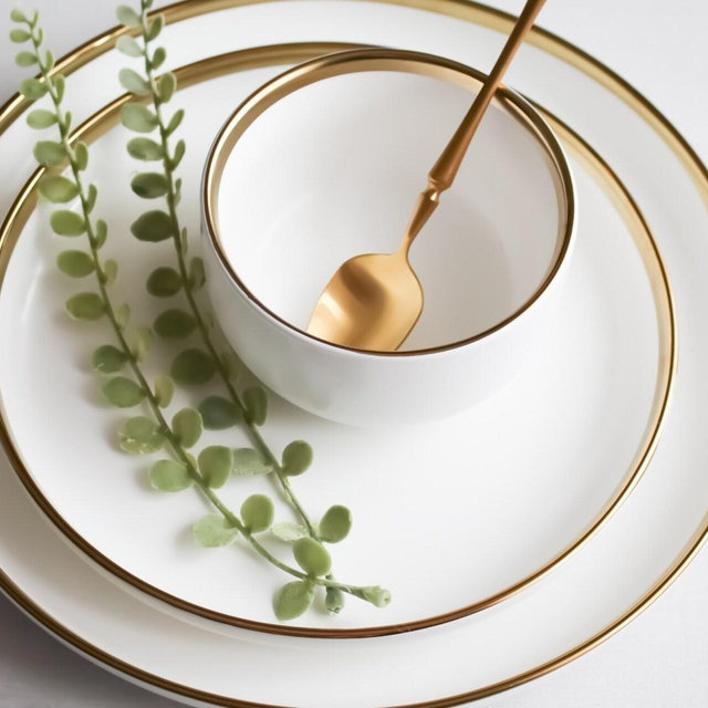 White and Gold Ceramic Plate, Modern Dinnerware, Outdoor Dining, White Plates, Gold Rim Plates, Dinner Plate, Minimalist - 10 inch