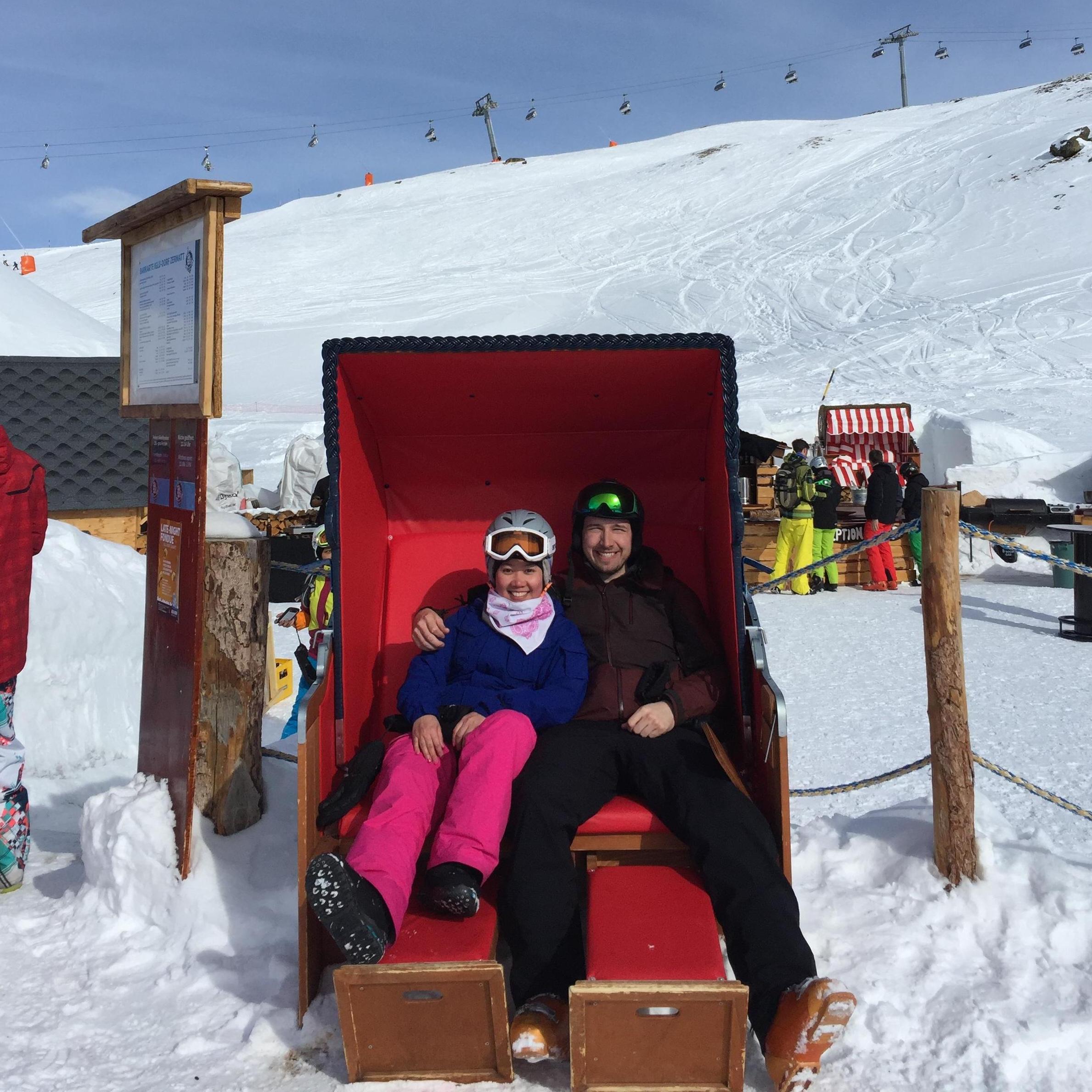 Taking a break from skiing/snowboarding in Zermatt, Switzerland