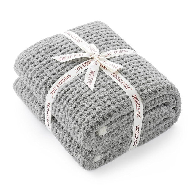 Snuggle Sac Soft Waffle Blanket, Grey Bedding Blankets Queen Size 90x90 inches, Reversible Microfiber Fluffy Fuzzy Grey Blanket Cozy Knit Blanket for Women Mothers Birthday Gifts