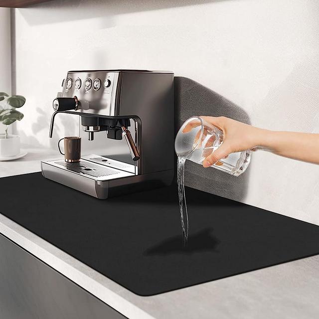 Dish Drying Mats for Kitchen Counter Coffee Mat Under Sink Mats for Kitchen Waterproof Dish Mat Drying Kitchen Mat Bar Mats for Countertop Coffee Bar Accessories (Black, 12"*19")