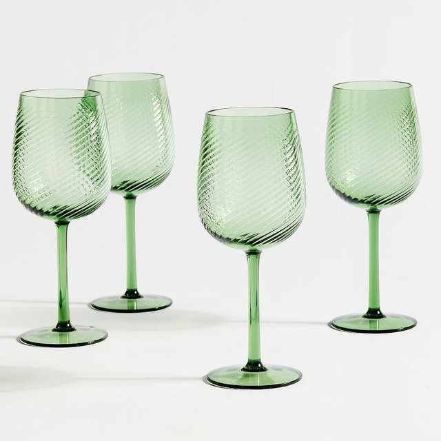 Monique Lhuillier Campania Wine Stem Glasses, Set of 4 - Green