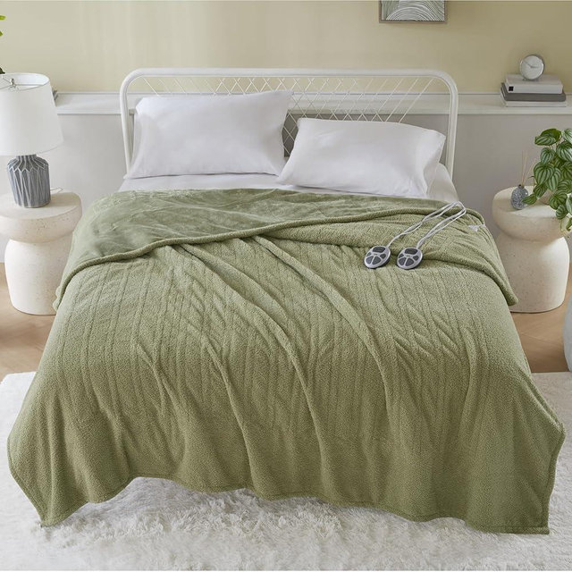 Serta Heated Blanket, Electric King Size Blanket, Soft, Warm, Fuzzy Heating Blanket King for Office, Couch, 1-12 hr Auto Shut Off Timer, 10 Lv Heat Setting, ETL Certified, King 100" x 90" Sage