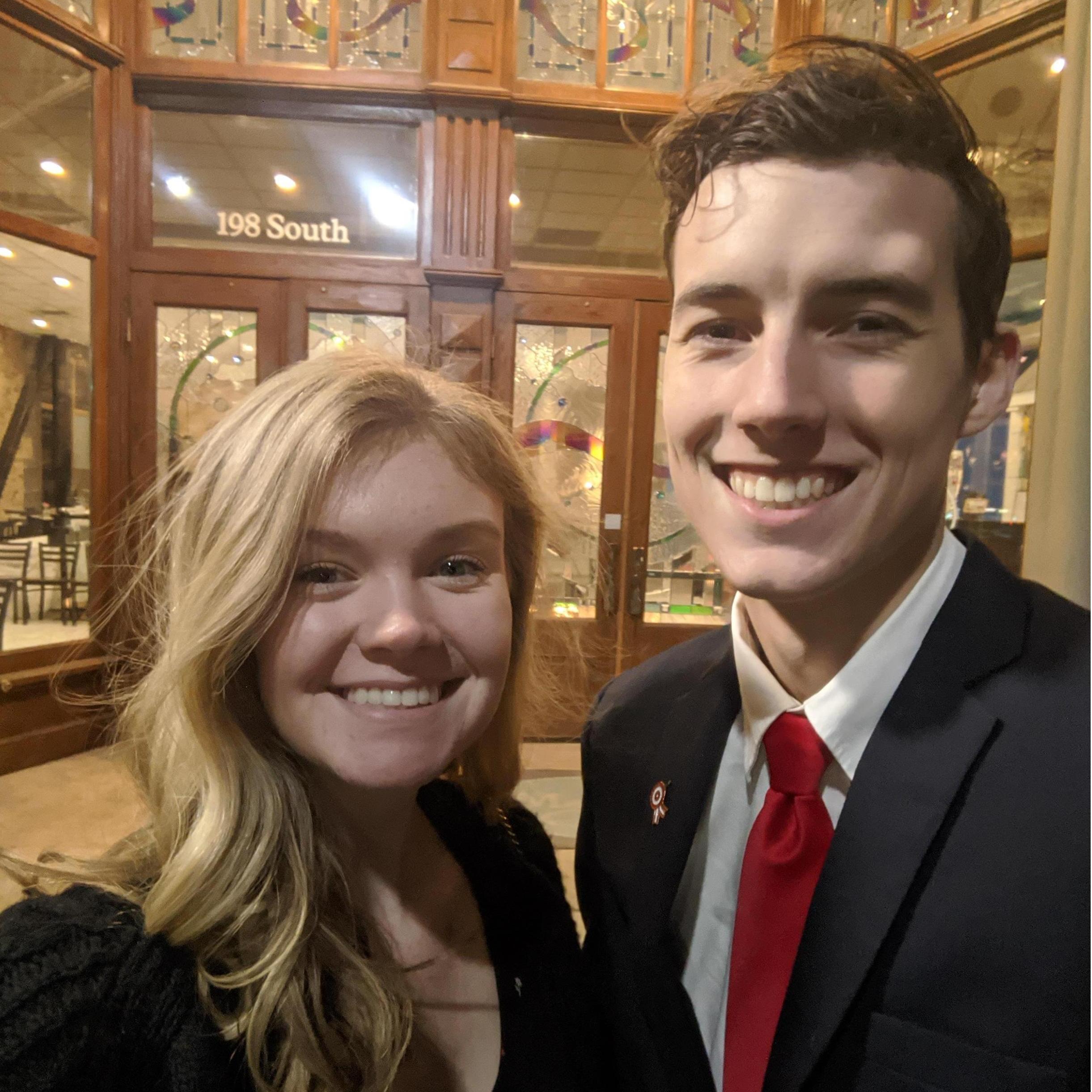 We took this picture after our fancy dinner date to Magleby's on Valentine's Day. They gave us an entire chocolate cake for free!