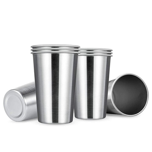 MEWAY 8 Pack 16oz Stainless Steel Pint Cup,Healthy Unbreakable and Stackable,Metal Drinking Glasses for Adults