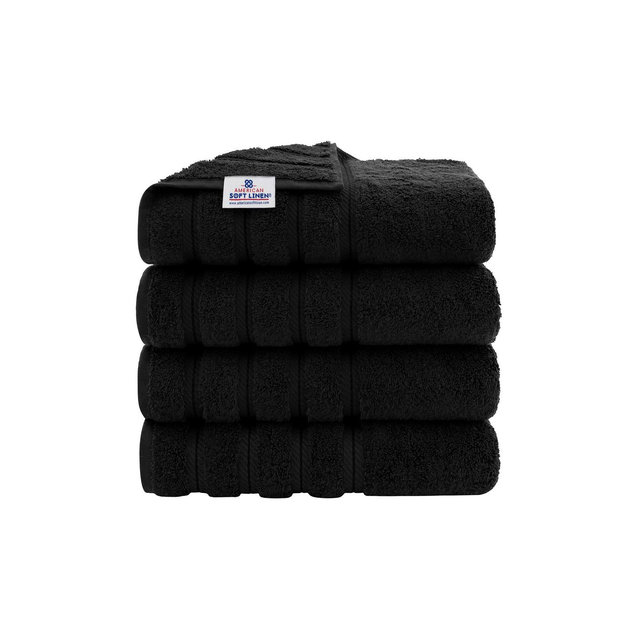 American Soft Linen 4 Pack Bath Towel Set, 100% Cotton, 27 inch by 54 inch Bath Towels for Bathroom, Black