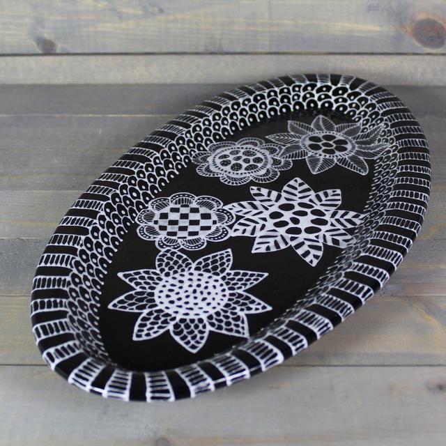 Ceramic Serving Tray - Long Oval Tray with...