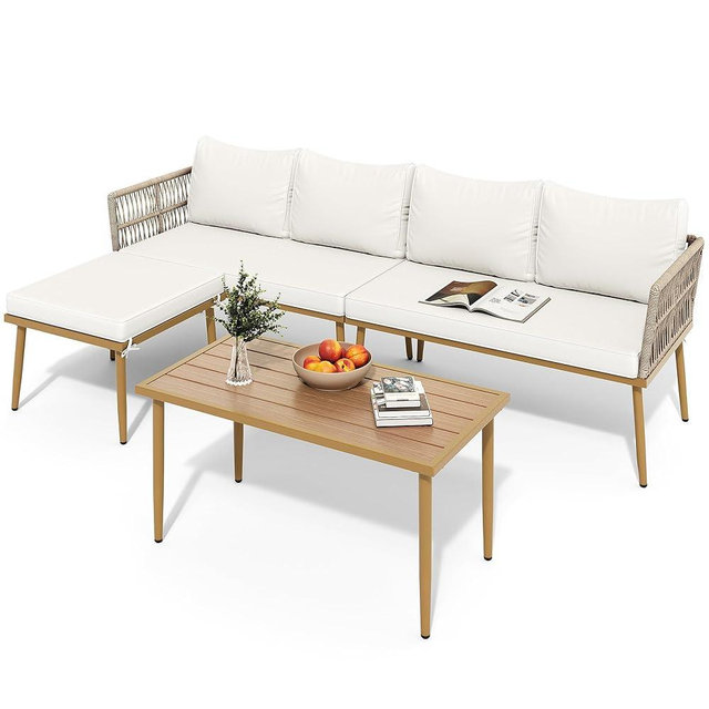 YITAHOME 6 Pieces Patio Furniture Set with Coffee Table & Washable Cushions, Wicker Rattan Conversation Sectional Set for Garden Yard Pool Beige
